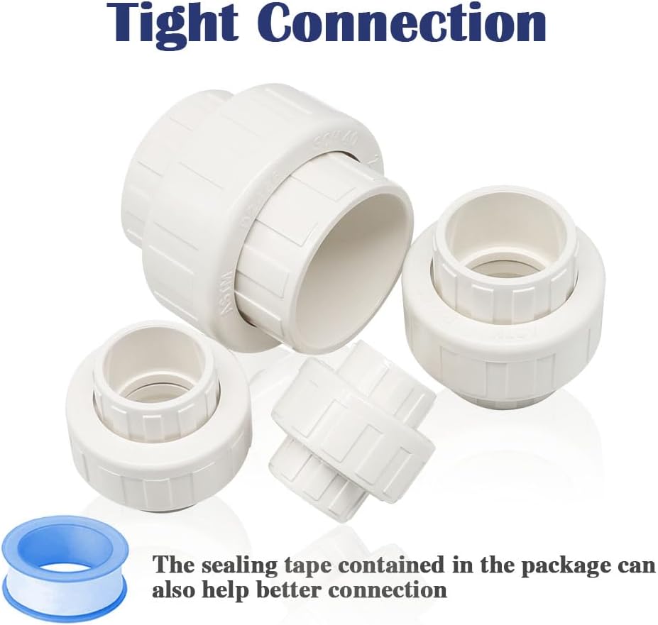 1PC 2 Inch White PVC Union Coupling Pipe Fitting with EPDM O-Ring Socket to Socket 2" PVC Pipe Adapter Coupling SCH40 HE065-2