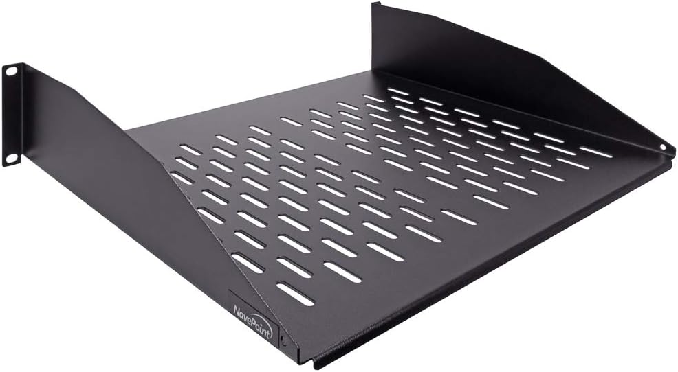 NavePoint 2U 19-Inch Universal Vented Rack Mount Cantilever Server Cabinet Shelf 14-Inches Deep Black