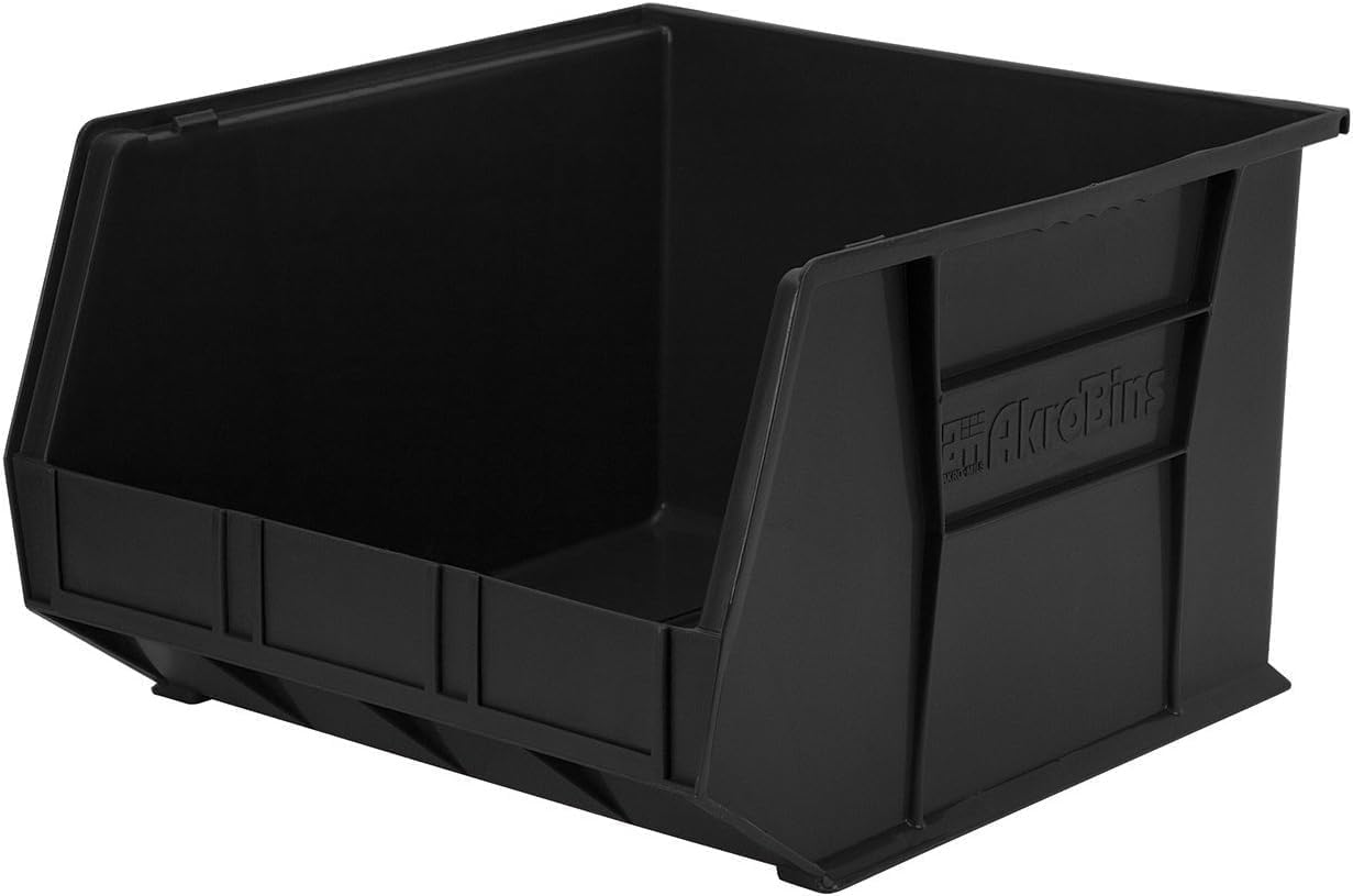 30270 AkroBins Plastic Storage Bins, 18"x16"x11", Black, 3-Pack | Space-Saving Stackable Bins for Garage, Pantry