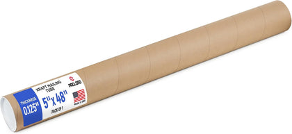 5" x 48" Made in USA Kraft Paper Mailing Tube, 1 Tube, 2 Caps