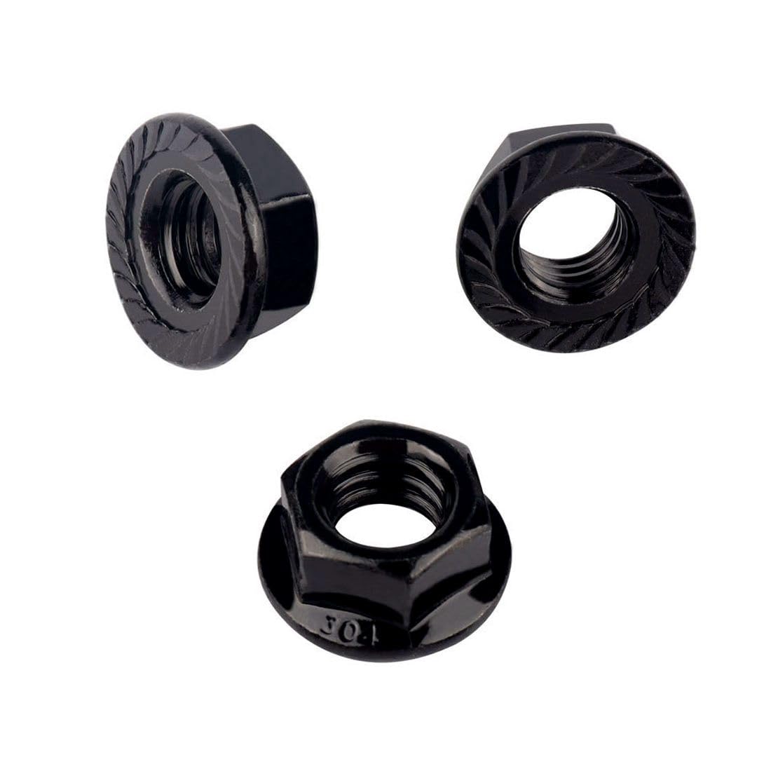 1/4-20 Serrated Flange Hex Lock Nuts 304 Stainless Steel, 50PCS Black