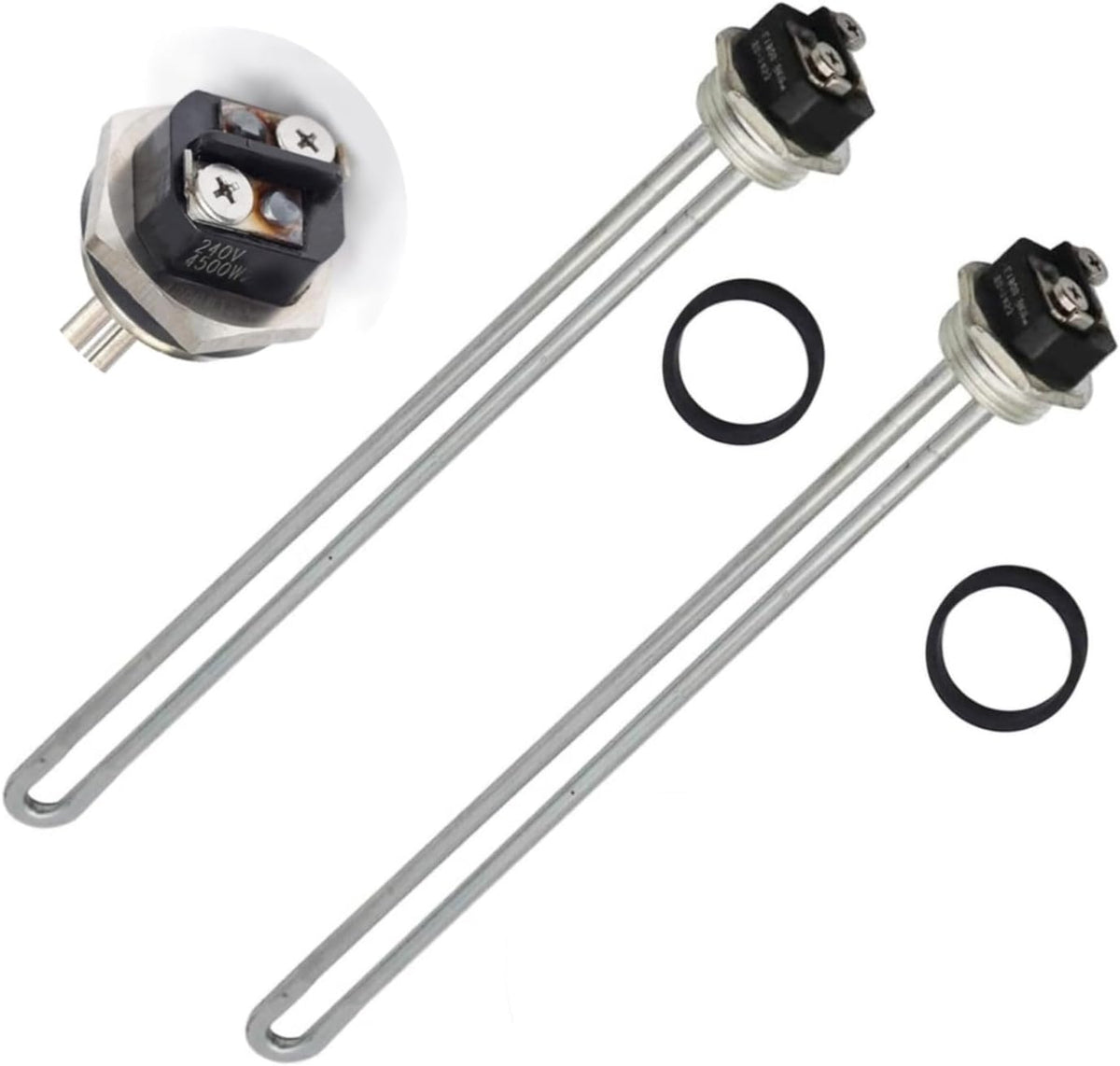 DROMIX Water Heater Element, 4500W 240V, 2PCs Pack, Screw-in Type, High Watt Density, Chrome Coated Copper, fits most models of Dual Element Eletrical Water Heaters, 2PC4500W_EWH