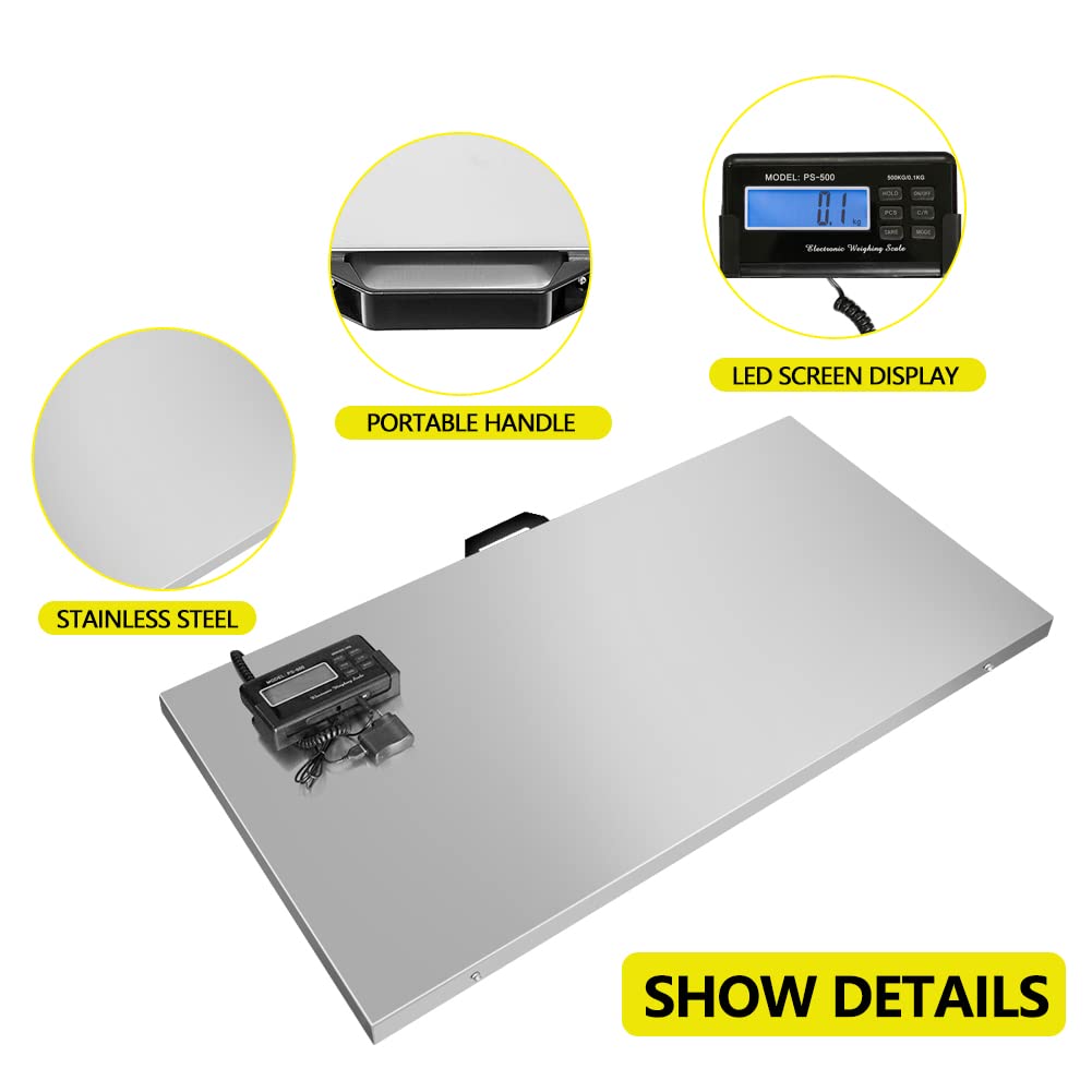 1100Lbs x 0.2Lbs Digital Livestock Scale Large Pet Vet Scale Stainless Steel Platform Electronic Postal Shipping
