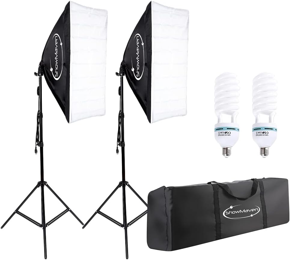 Softbox Lighting Kit, Studio Lights with 2 135W Bulbs 5500K Continuous Photography Lighting Kit for Filming Portrait