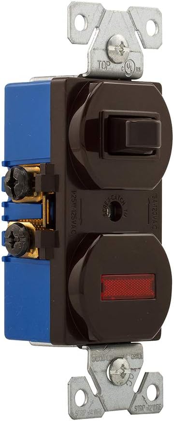 Eaton 277B 15 Amp Single Pole Combination Toggle Switch and Pilot Light, Brown
