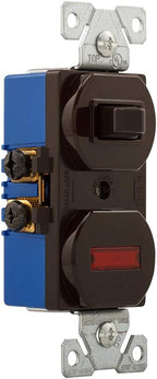 Eaton 277B 15 Amp Single Pole Combination Toggle Switch and Pilot Light, Brown