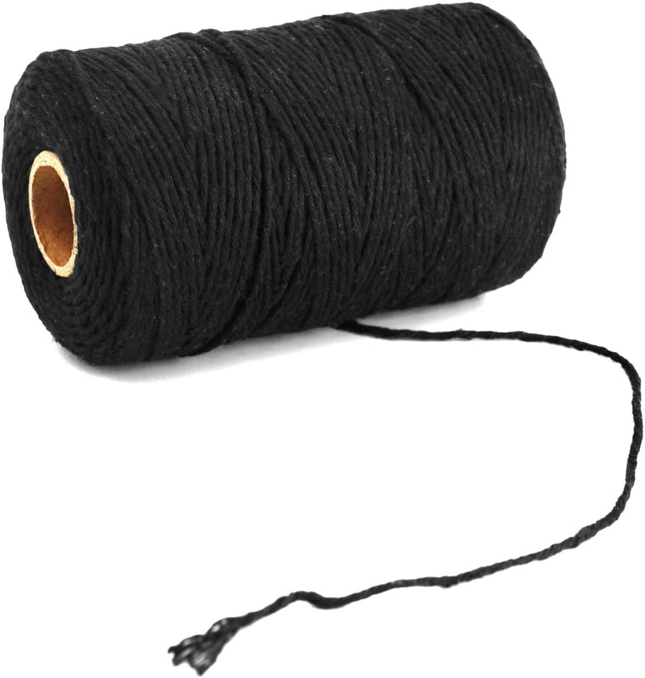 Black Twine String,Cotton Bakers Twine 656 Feet Cotton Cord Crafts Gift Twine String Christmas Holiday Twine