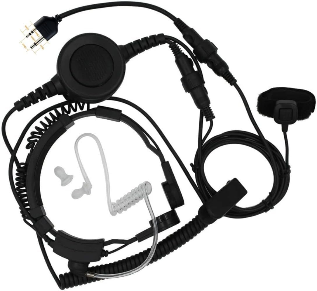 Tactical Throat Mic Covert Acoustic Tube Earpiece Mic with Finger PTT | Compatible with Midland Radio 36 LXT630VP3