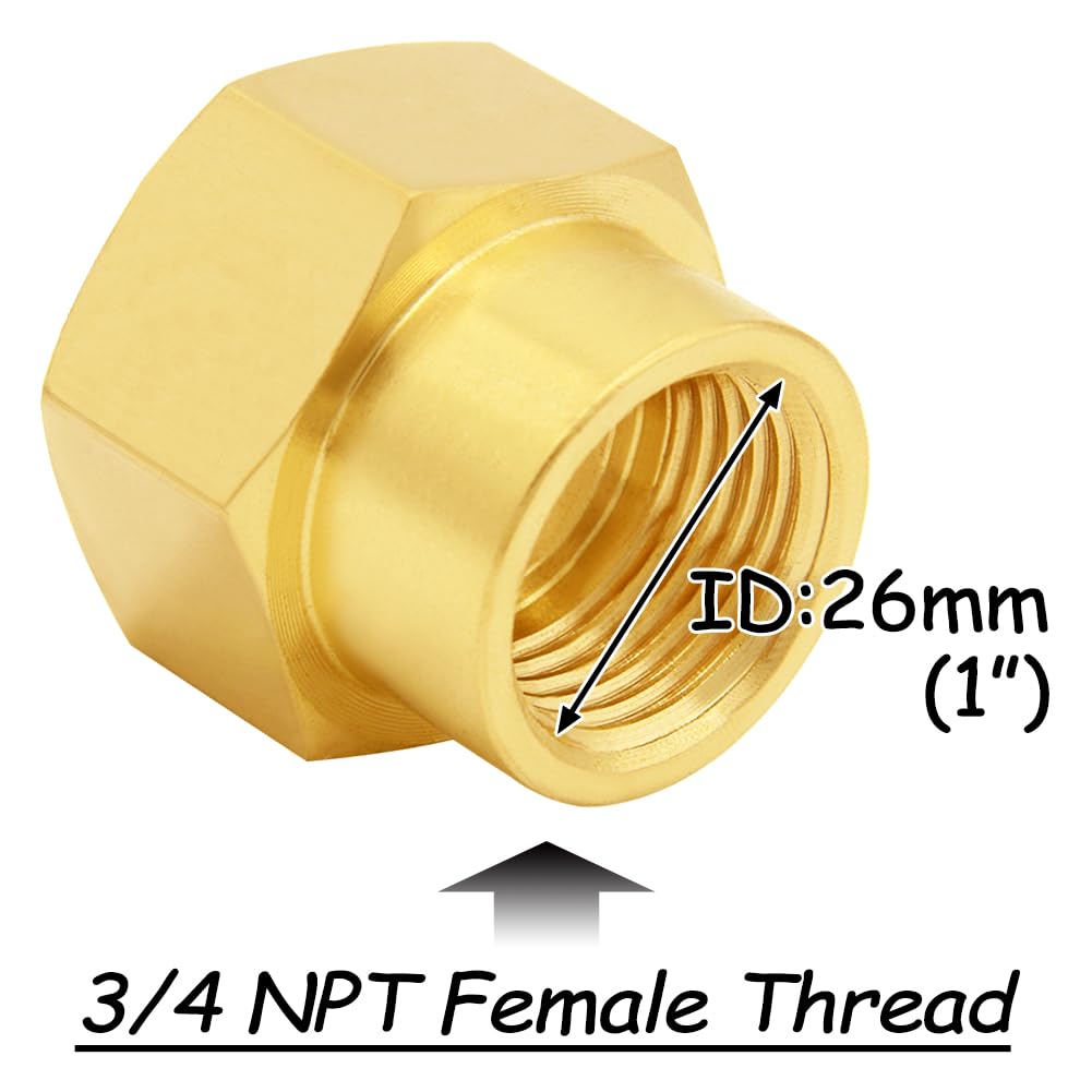 Uenede Brass 3/4" NPT Female to 1" NPT Female Reducer Adapter, 2PCS