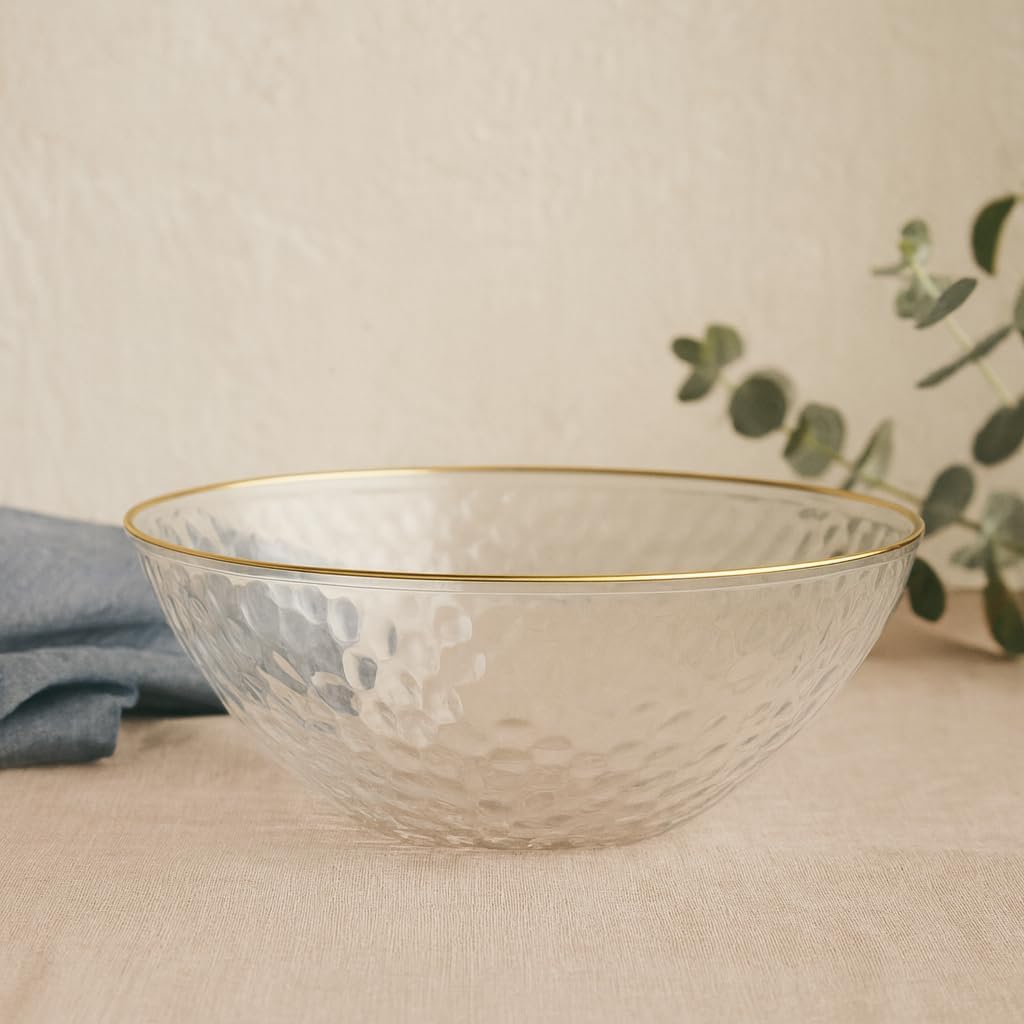 100 Pack Hammered Gold Plastic Bowls Disposable Heavy Duty - 12 Oz Clear Plastic Bowls For Parties - Premium Clear