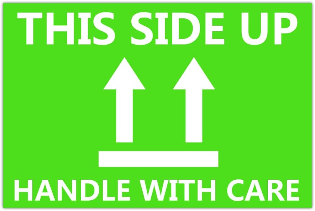 This Side Up Fluorescent Shipping Label Stickers-2" X 3" This Side Up Warning Stickers for Shipping and Packing-300