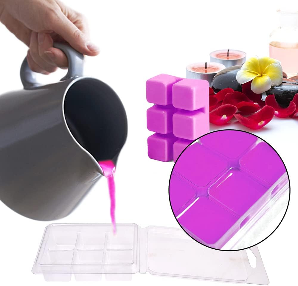 Wax Melt Molds 100 Packs Wax Melt Clamshells 6 Cavity Cubes Clamshells | Clear Plastic Empty Cube Tray Packaging Cube