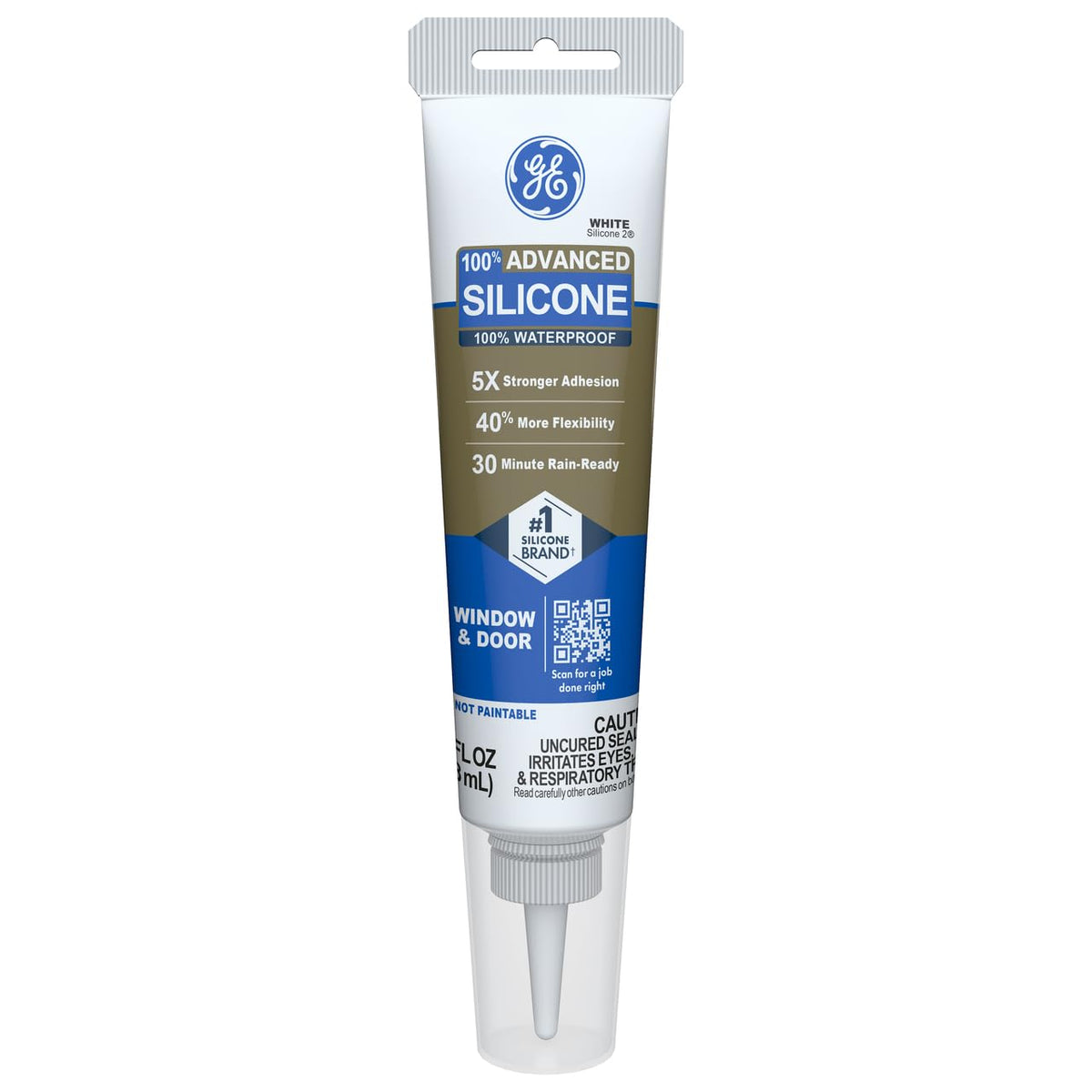 Advanced Silicone Caulk for Window & Door, White, 2.8 fl oz Tube, 1 Pack - 100% Waterproof Silicone Sealant, 5X