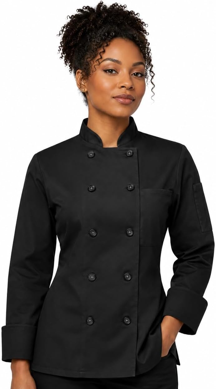 Women's Custom Long Sleeve Classic 10 Button Embroidered Chef Coat