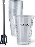 Resin Mixer Epoxy Mixer Paddles - 20 Graduated Mixing Cups & Reusable Pixiss Multipurpose Bidirectional Paint Stirrer