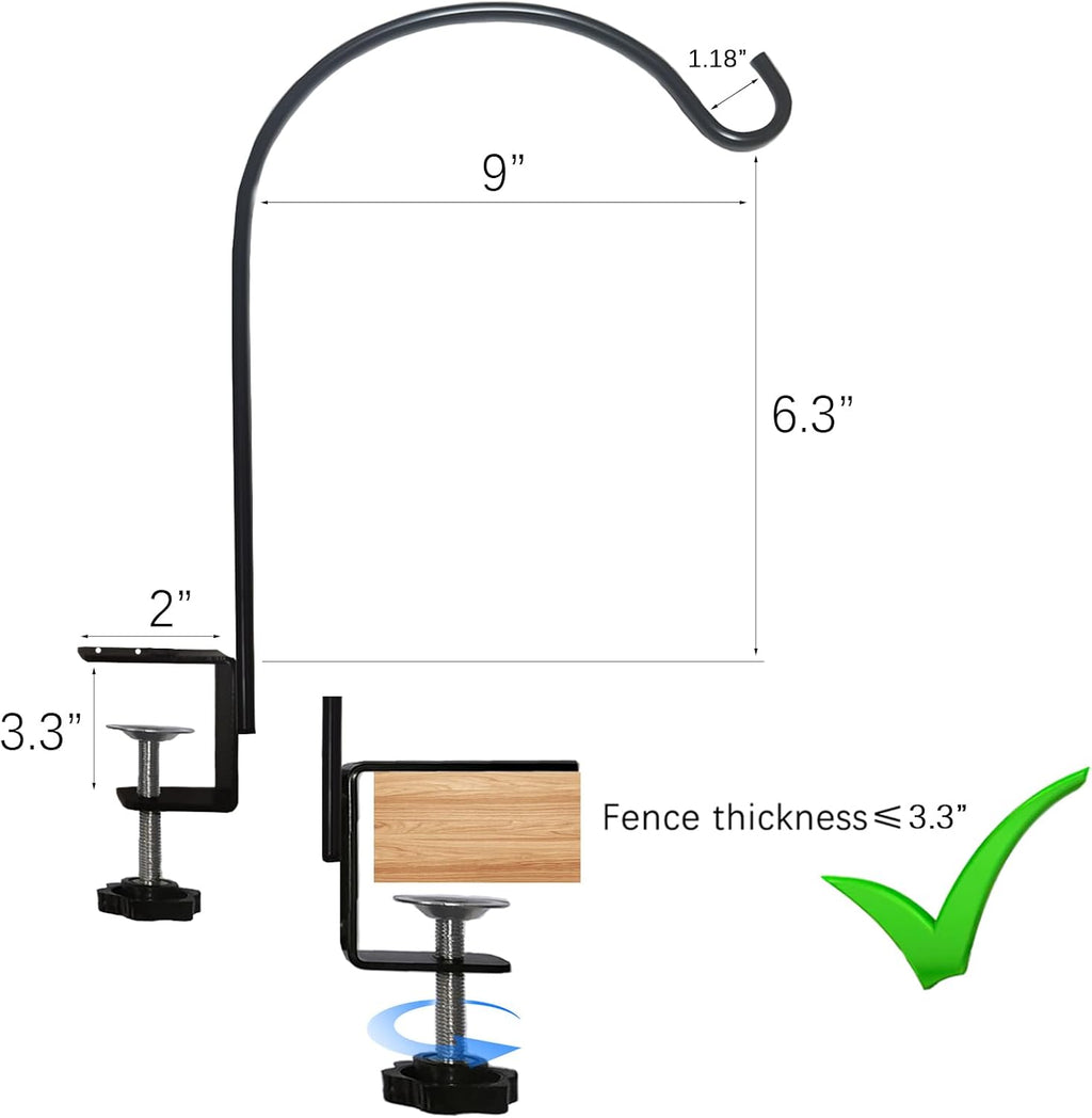 Super Short Deck Hook for Railing 4 Pack Deck Bird Feeder Pole with 3.3 Inch Strengthened Clamp for Hanging Bird