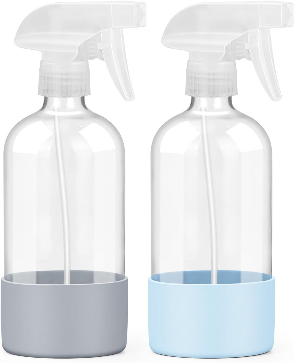 2 Pack Glass Spray Bottles with Silicone Sleeve, 16 oz Empty Refillable Containers with Adjustable Spray Nozzles