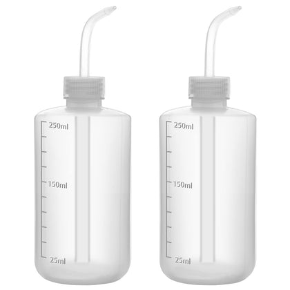 Chemical Wash Bottle, 2-Pack Plastic Lab Squeeze Washing Bottle with Clear Graduations, LDPE, Narrow Mouth (250 mL)