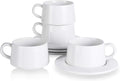 Porcelain Stackable Cappuccino Cups with Saucers - 8 Ounce for Specialty Coffee Drinks, Cappuccino, Latte, Americano