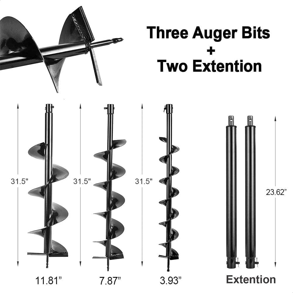 85cc Auger Post Hole Digger Gas Powered Earth Digger 2-Stroke Petrol | w/ 3 Auger Bits (4" 8" 12") + 2 Extension Bar