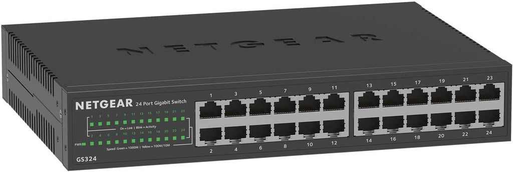 24-Port Gigabit Ethernet Unmanaged Network Switch (GS324) | Essential Model, Desktop, Wall, or Rack Mount