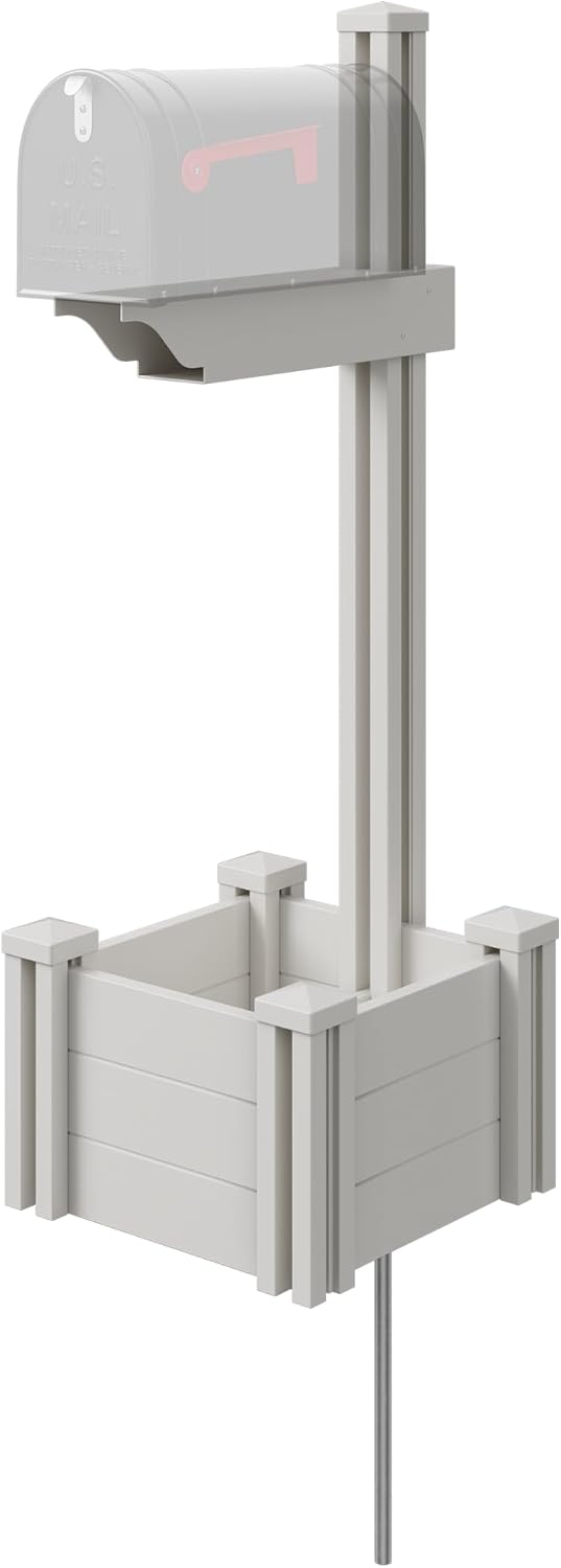 Zippity Majestic Mailbox Post w/Planter Box, White Vinyl DIY No Dig Kit | 1 Post + Planter Box, Mailbox Sold