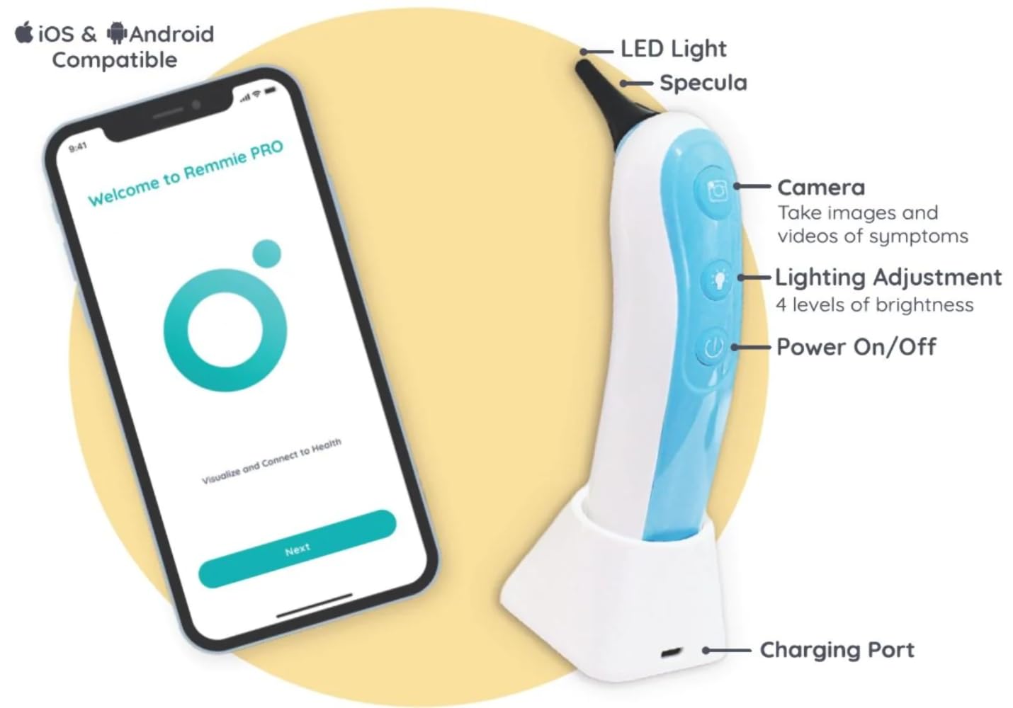 Wireless Otoscope Ear Camera - Remmie PRO | Digital Ear, Nose, and Throat Inspection Tool with LED Lighting for