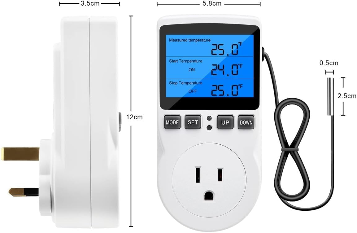 Digital Thermostat Controller - Plug-in Temperature Controller for RVs, Reptile Terrariums, and Greenhouses (1800W