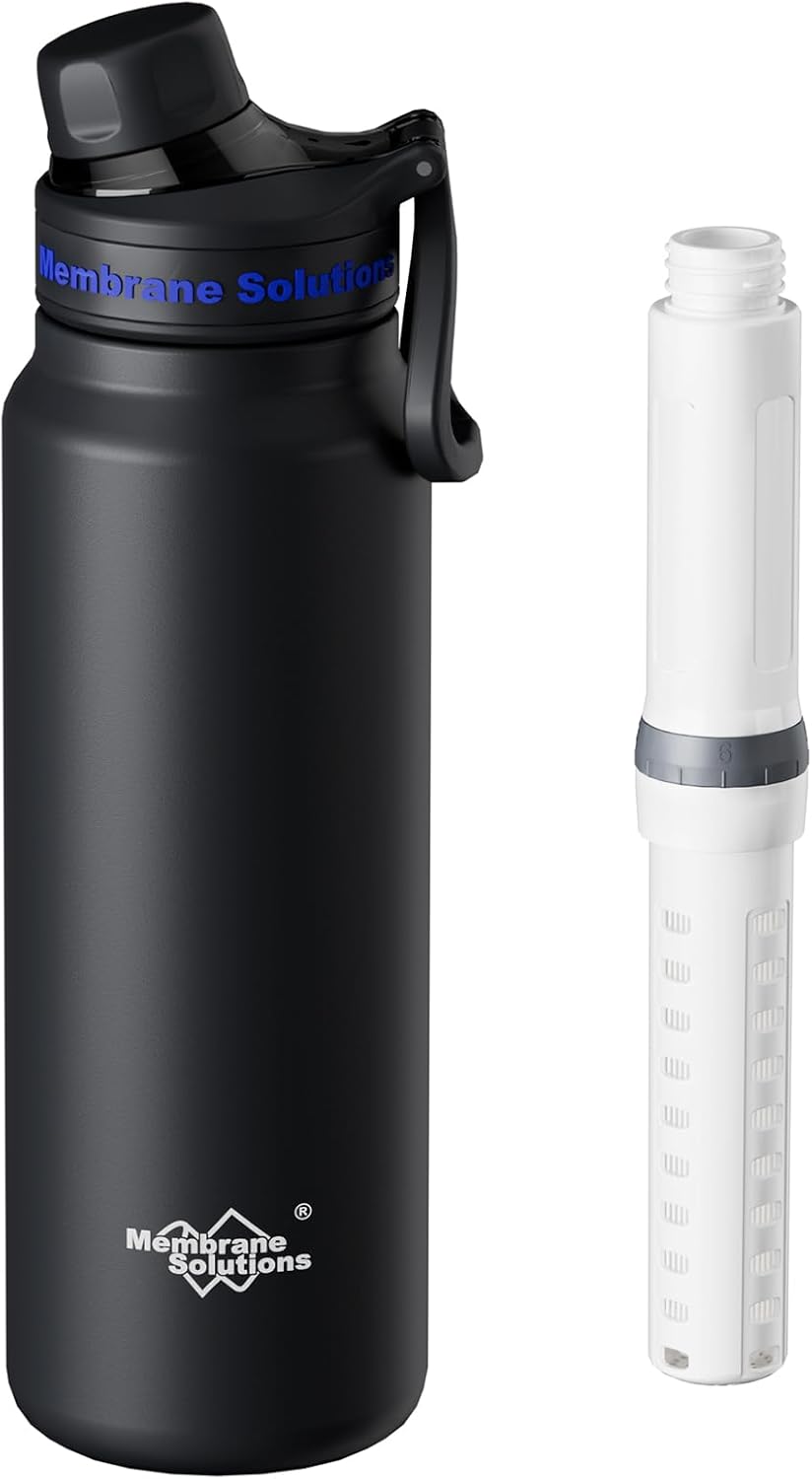 C3 Filtered Water Bottle, 32oz Stainless Steel Water Bottle with Replaceable UF+ACF Filter Cartridge, Portable Water