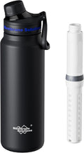 C3 Filtered Water Bottle, 32oz Stainless Steel Water Bottle with Replaceable UF+ACF Filter Cartridge, Portable Water