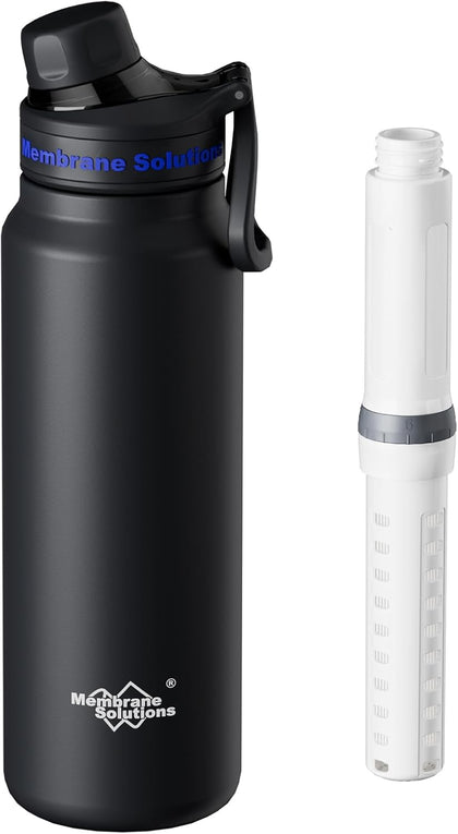 C3 Filtered Water Bottle, 32oz Stainless Steel Water Bottle with Replaceable UF+ACF Filter Cartridge, Portable Water