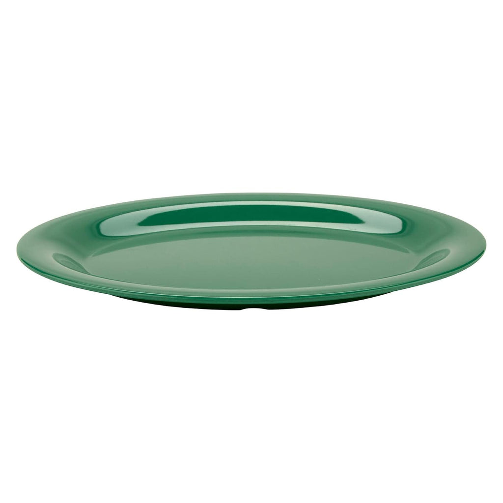 12" x 9" Green Oval Melamine Dinner Plate (Set of 12)
