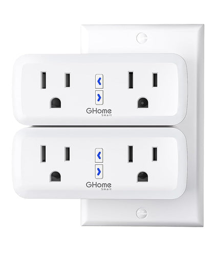 Dual Smart Plug 15A, GHome Smart Plugs Work with Alexa and Google Home, 2-in-1 Compact Smart Outlet Timer with APP