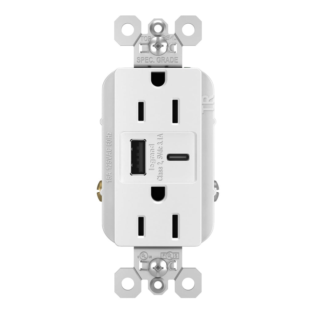 Legrand 15 Amp TR Spec Grade Outlet USB Type A/C White 1 Pack