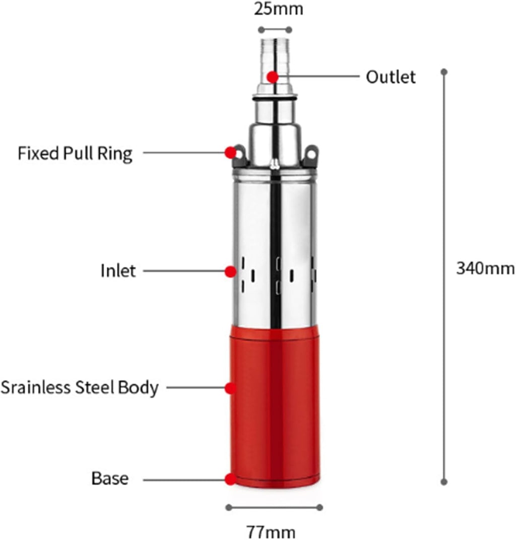 1 Inch/ 2 Inch Deep Well Solar Pump, 12V/24V DC Screw Pump Stainless Steel Submersible Well Pump for Well, Livestock