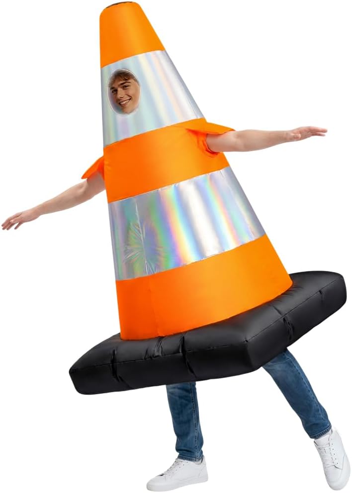 Traffic Cone Inflatable Costume for Adult, Full Body Halloween Costumes, Blow up Construction Cone Suits