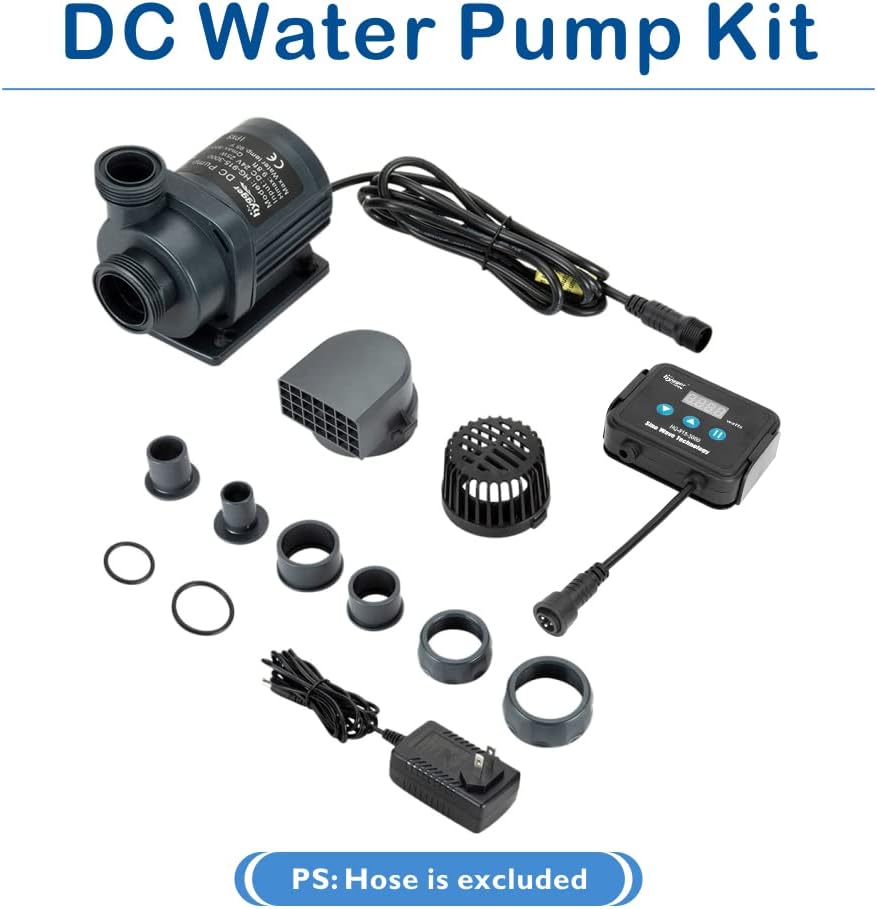 24V DC Water Pump Quiet Inline/Submersible Saltwater Aquarium Pump with LCD Display Controller 800 GPH Return Pump