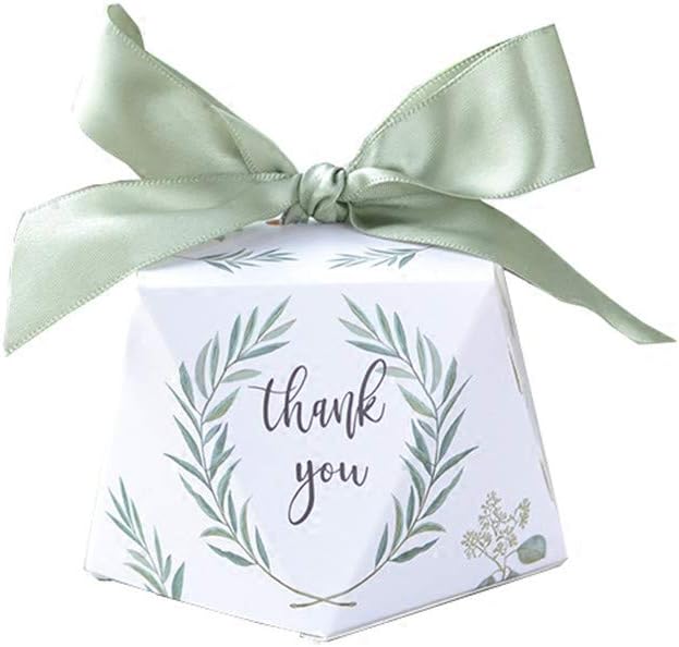 Diamond Shape Green Forest Style Candy Boxes Wedding Favors Bomboniere Paper Party Chocolate Gift Box 50pcs