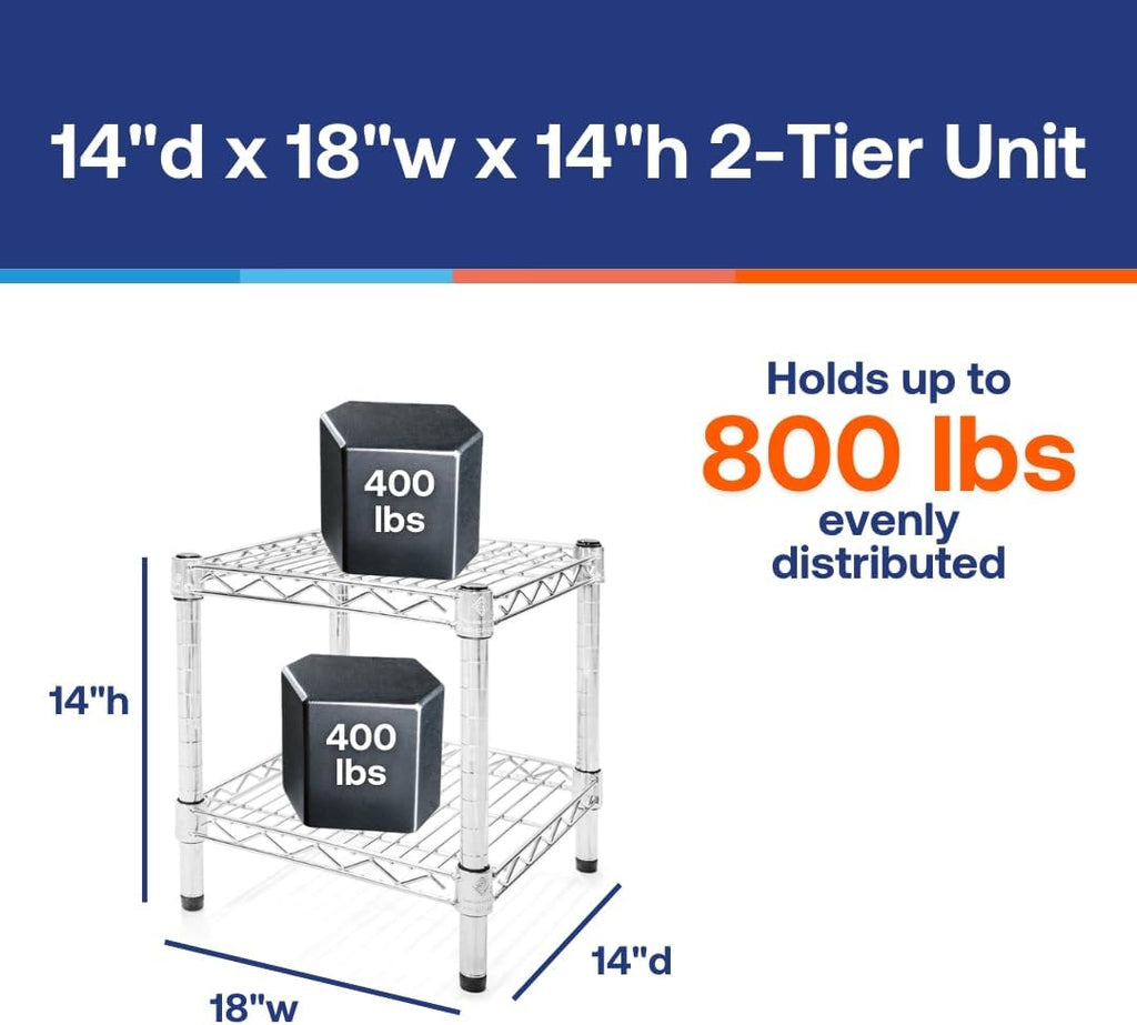 Shelving Inc. 14" d x 18" w Chrome Wire Shelving with 2 Tier Shelves