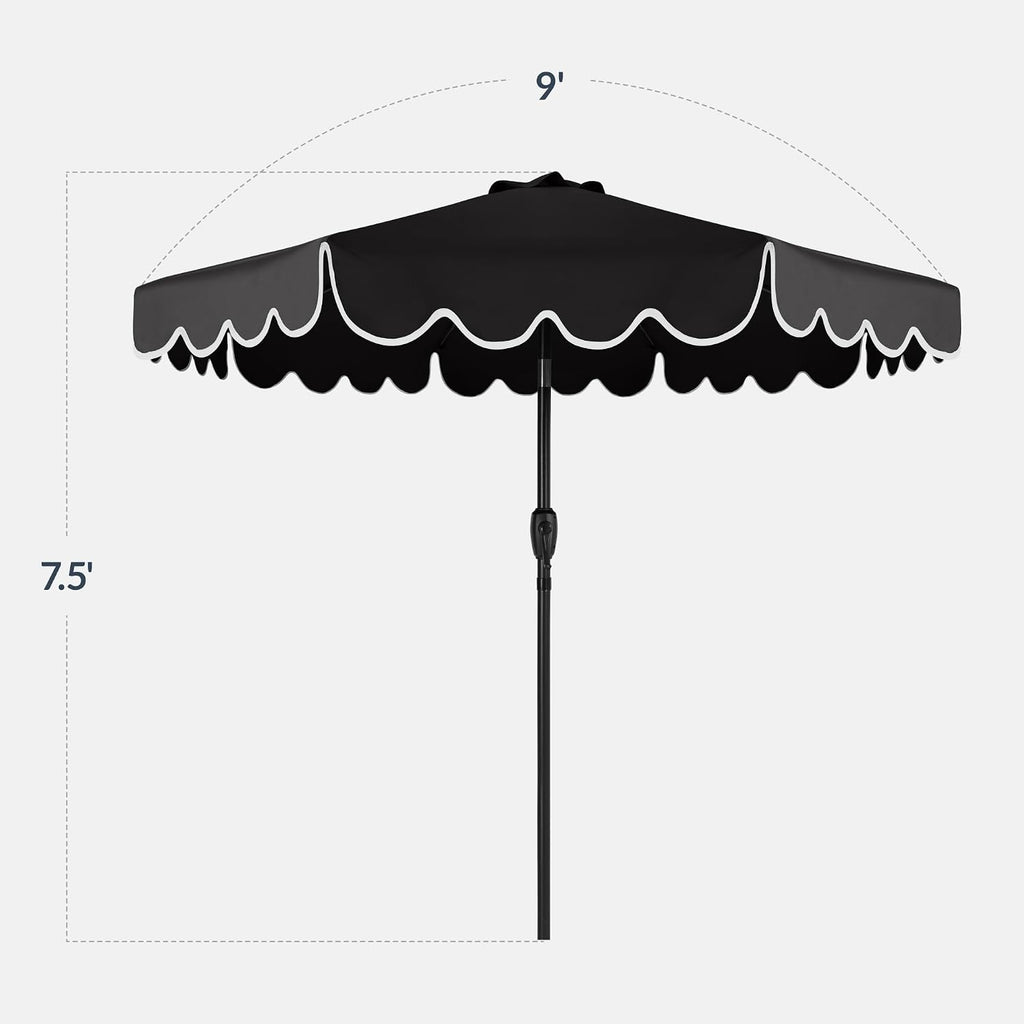 9ft Patio Market Umbrella with Scallop Trim, UV-Fade-Resistant 210g Canopy, Crank & Tilt, Wind Vent, Heavy-Duty Frame