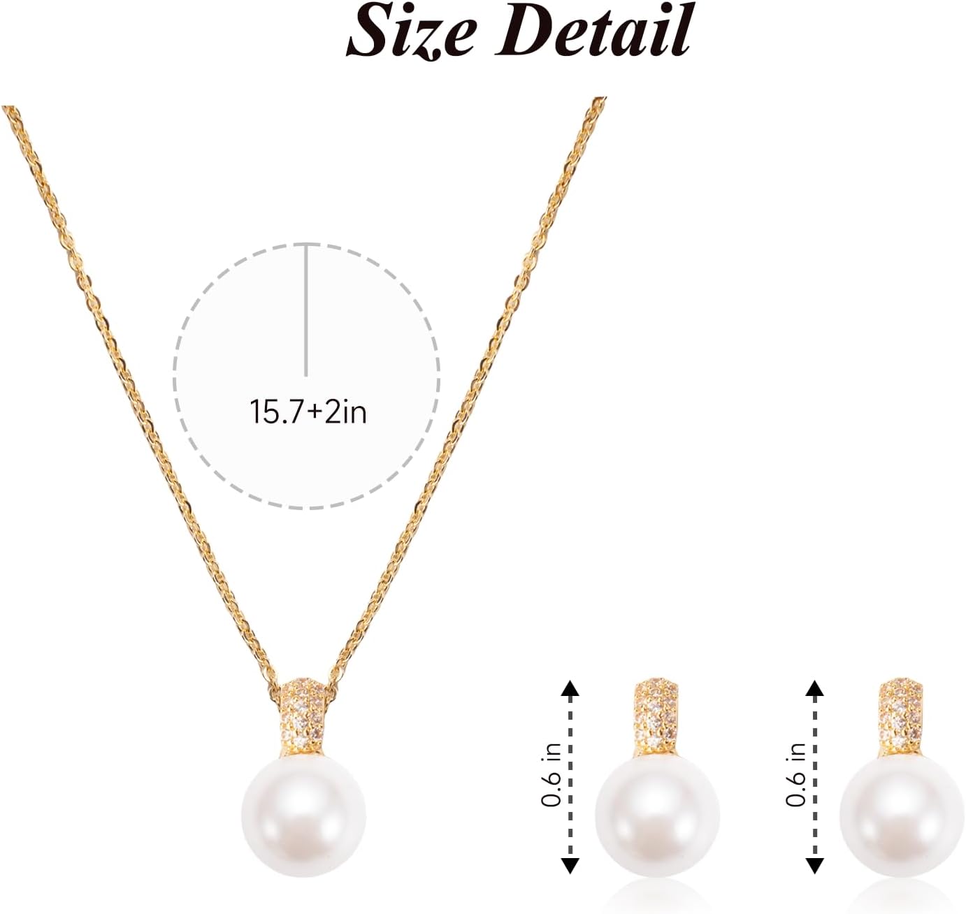 Classic Pearl Jewelry Set for Women – Elegant Pearl Necklace and Earrings Set with 14K Gold Plated Silver Chain
