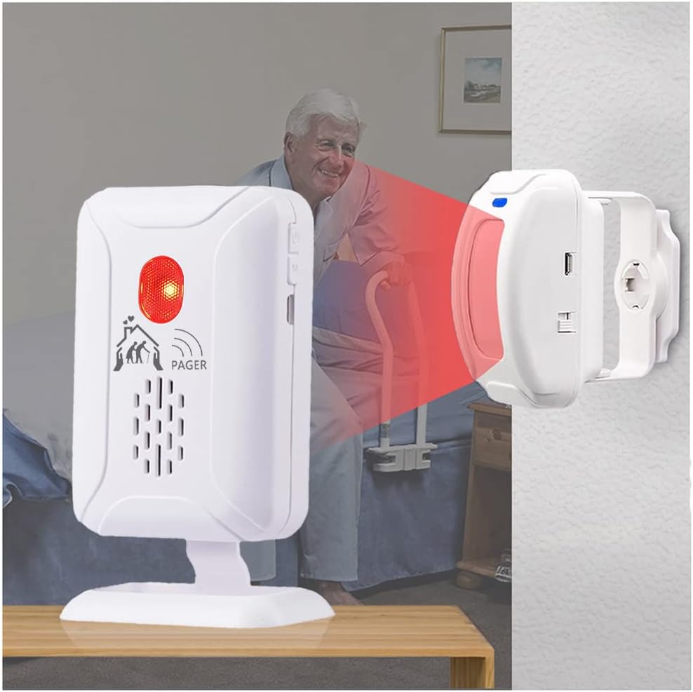 Upgraded Version Bed Sensor Alarm and Fall Prevention for Elderly/Dementia and More,Caregiver Pager Motion Sensor