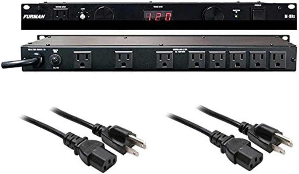 M-8Dx Merit X Series 8 Outlet Power Conditioner & Surge Protector with LED Voltmeter & Dual Lights Plus Hosa 18 Gauge