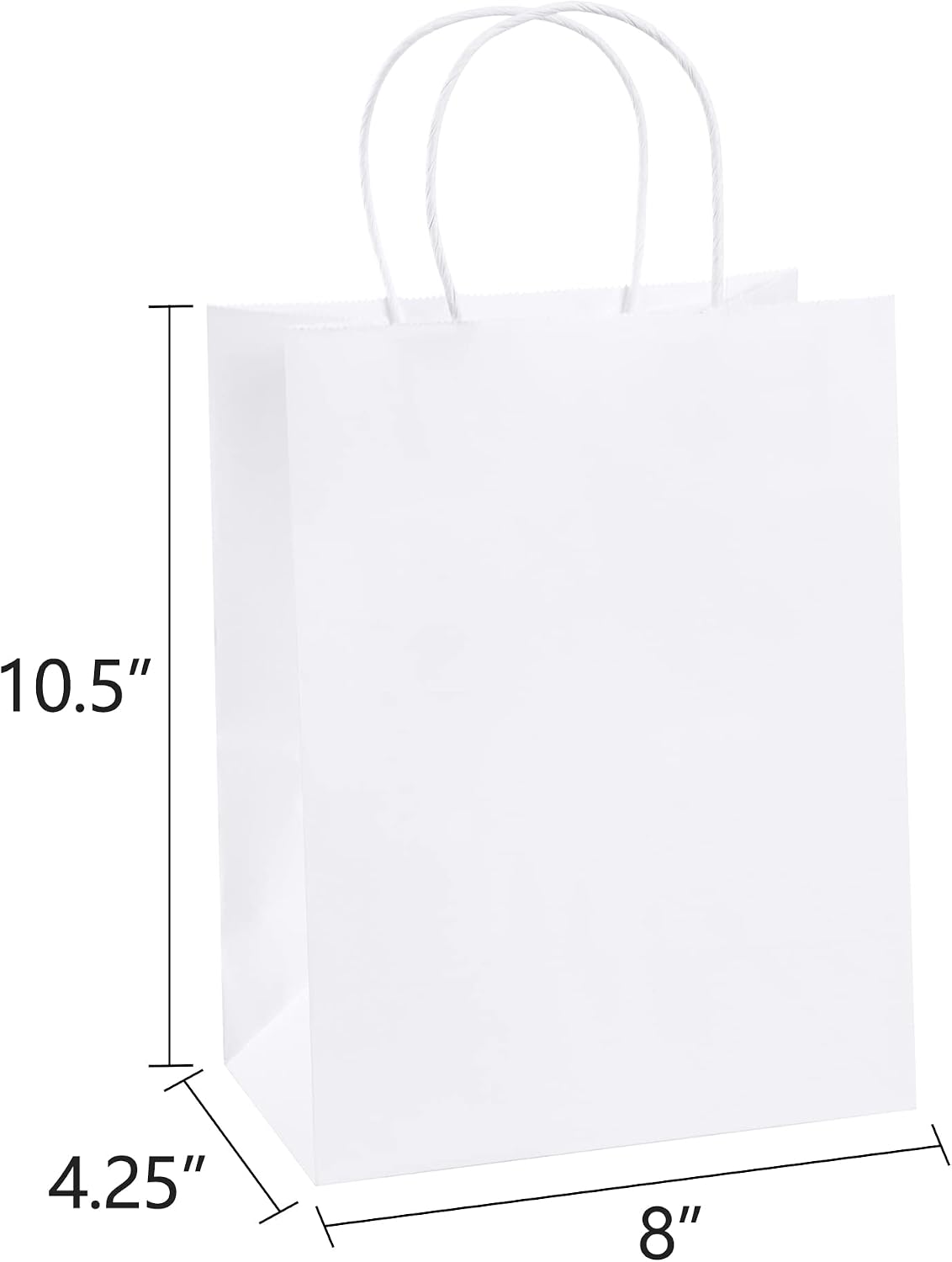 White Gift Bags with Handles 8x4.25x10.5 Inch Medium 100 Pack Bulk