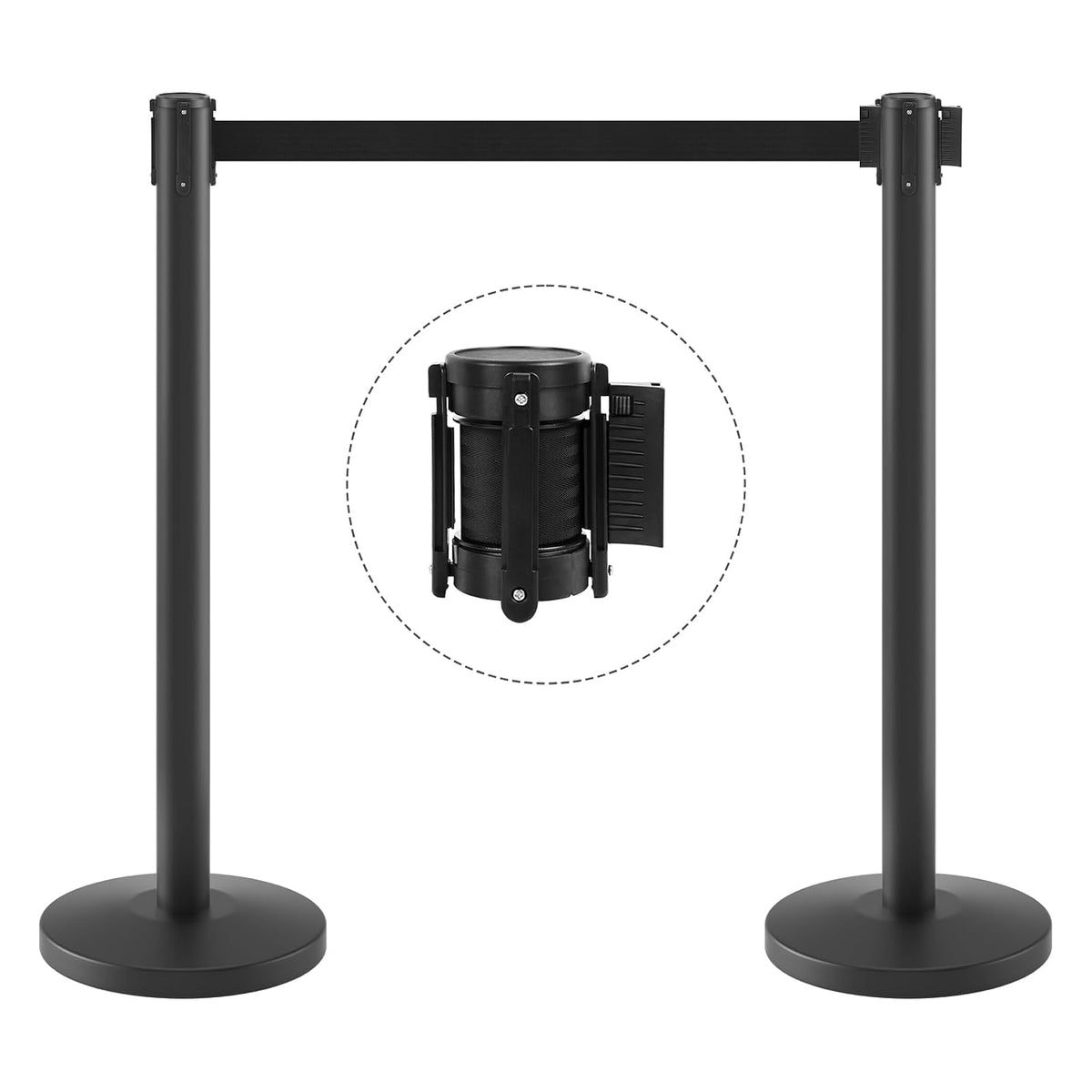2 Pack Stanchions with Retractable Barriers 11 Feet Belts (Black)