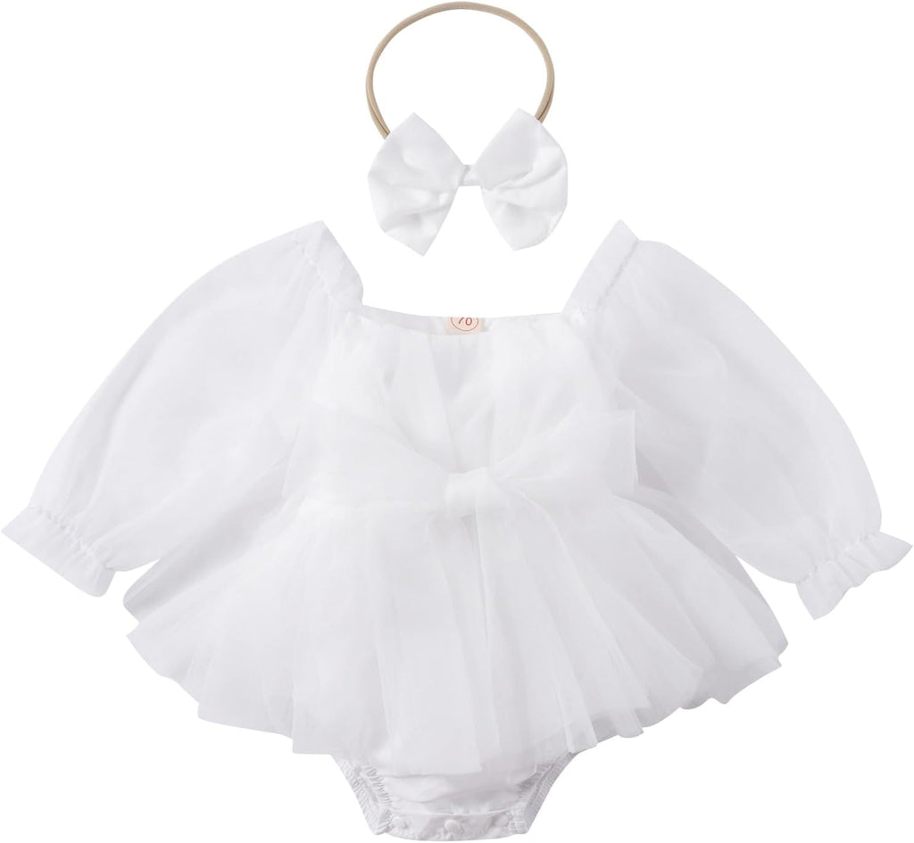 Newborn Baby Girl Romper Dress Flower Embroidery Tutu Princess Long Sleeve One-Piece Bodysuit Cake Smash Outfit