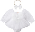 Newborn Baby Girl Romper Dress Flower Embroidery Tutu Princess Long Sleeve One-Piece Bodysuit Cake Smash Outfit