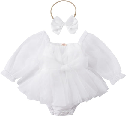 Newborn Baby Girl Romper Dress Flower Embroidery Tutu Princess Long Sleeve One-Piece Bodysuit Cake Smash Outfit