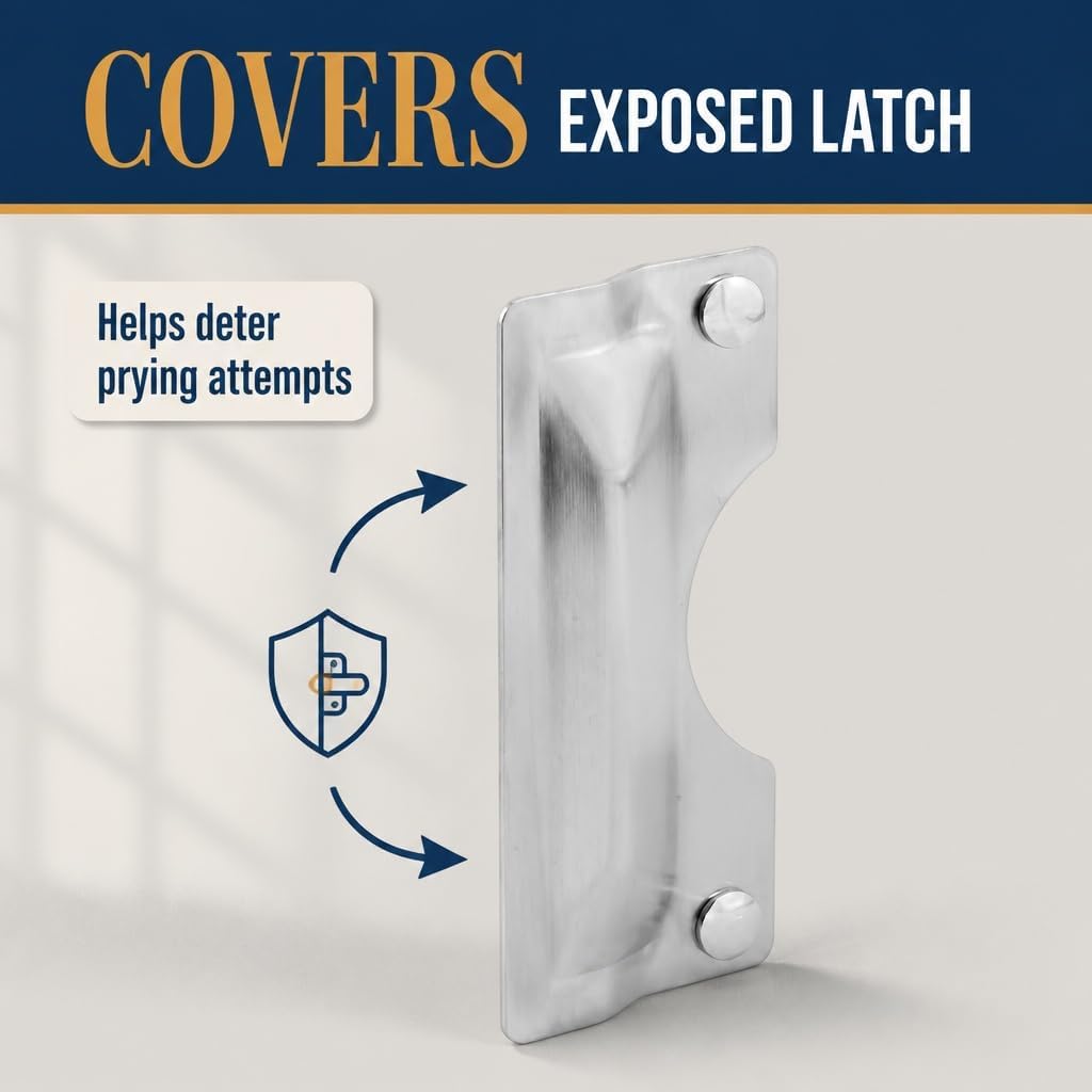 U 9496 Latch Guard Plate Cover – Protect Against Forced Entry, Easy to Install on Out-Swinging Doors – Stainless