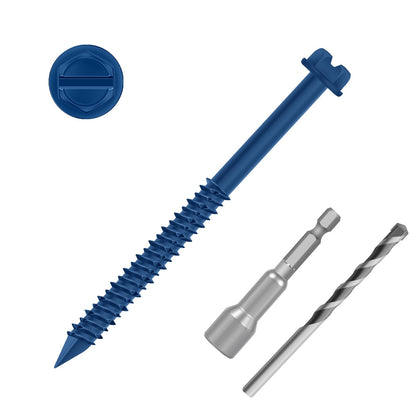 1/4" x 3-1/4" Blue Hex Head Concrete Screw Anchor Kit for Anchoring to Masonry, Block or Brick, 50 PCS